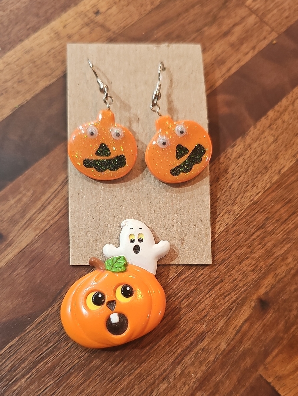 Halloween Pumpkin Earrings And Pin Ghost Festive Vintage Women Kids